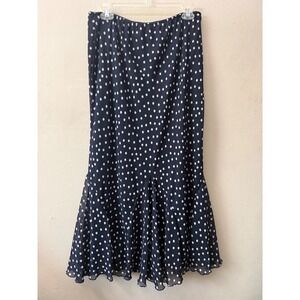 Chadwick's Collection Navy Polka Dot Maxi Skirt Size 14 Flounce Hem Mermaid Blue